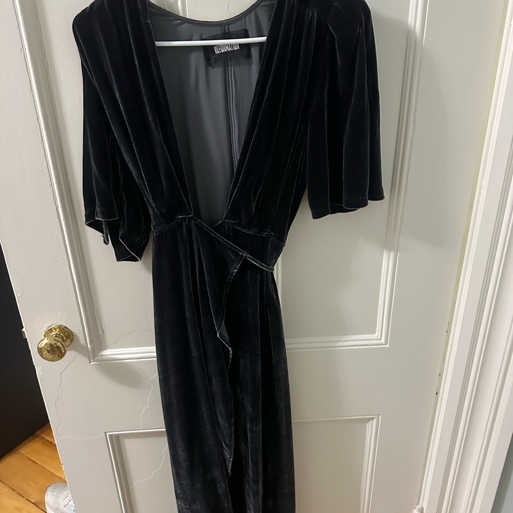Reformation Silver Blue Velvet Wrap Dress